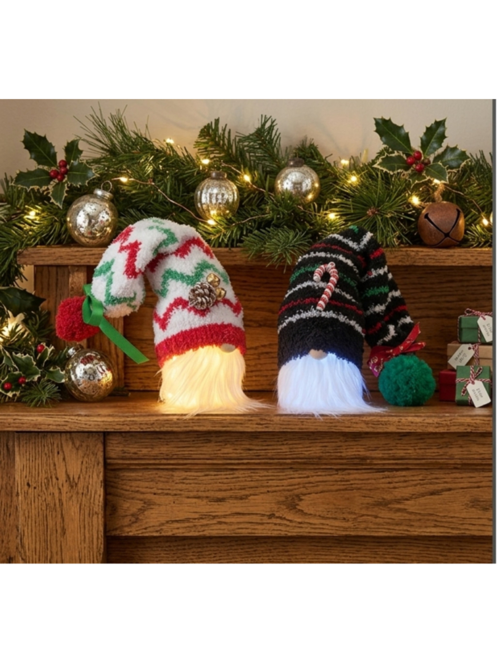 Handmade Light Up Christmas Gnome Shelf Sitter LED Glowing Holiday Table Decor